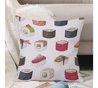VJIZLOQB Throw Pillow Cushion Cover,Cartoon sushi and rolls set. Traditional japanese food icons isolated on white background.,Pillow Cover for Home Livingroom Couch Bed Sofa Decorate 16 x 16 in