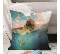 VJIZLOQB Throw Pillow Cushion Cover,cat sailing on a waltz with sails in the blue sea and playing catch a fish from the water,Pillow Cover for Home Livingroom Couch Bed Sofa Decorate 16 x 16 in