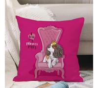 VJIZLOQB Throw Pillow Cushion Cover,Cavalier King Charles Spaniel Puppy with a princess crown on a pink armchair. Vector illus,Pillow Cover for Home Livingroom Couch Bed Sofa Decorate 16 x 16 in