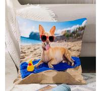 VJIZLOQB Throw Pillow Cushion Cover,chihuahua dog at the ocean shore beach wearing red funny sunglasses sng at camera,Pillow Cover for Home Livingroom Couch Bed Sofa Decorate 16 x 16 in