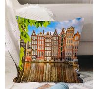 VJIZLOQB Throw Pillow Cushion Cover,Cityscape, old buildings in Amsterdam Noord Ferry Cultural Netherlands city with the river,Pillow Cover for Home Livingroom Couch Bed Sofa Decorate 16 x 16 in