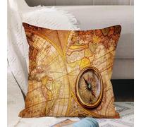 VJIZLOQB Throw Pillow Cushion Cover,close-up shot of an open brass compass on a antique 1920's map.,Pillow Cover for Home Livingroom Couch Bed Sofa Decorate 16 x 16 in