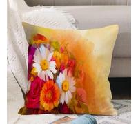 VJIZLOQB Throw Pillow Cushion Cover,Closeup Still life of white yellow and red color flowers .Oil painting a bouquet of rose d,Pillow Cover for Home Livingroom Couch Bed Sofa Decorate 16 x 16 in
