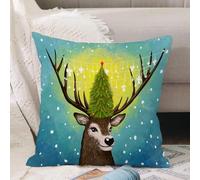 VJIZLOQB Throw Pillow Cushion Cover,cute bright hand drawn greeting card p for christmas. funny deer that smiles on his head i,Pillow Cover for Home Livingroom Couch Bed Sofa Decorate 20 x 20 in