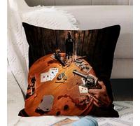 VJIZLOQB Throw Pillow Cushion Cover,Dead mans hand aces and eights with Wild Bill's six shooter in black and white.,Pillow Cover for Home Livingroom Couch Bed Sofa Decorate 16 x 16 in