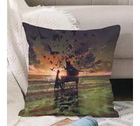VJIZLOQB Throw Pillow Cushion Cover,digital art of the man playing piano among crowd of birds on the beach at sunset illustrat,Pillow Cover for Home Livingroom Couch Bed Sofa Decorate 16 x 16 in