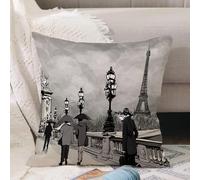 VJIZLOQB Throw Pillow Cushion Cover,Drawing of a view of Alexander III bridge in Paris showing Eiffel tower. Nightfall on a ra,Pillow Cover for Home Livingroom Couch Bed Sofa Decorate 16 x 16 in