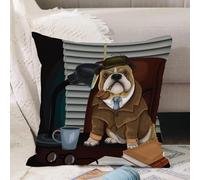 VJIZLOQB Throw Pillow Cushion Cover,english bulldog wearing a mans suit and fedora,Pillow Cover for Home Livingroom Couch Bed Sofa Decorate 20 x 20 in