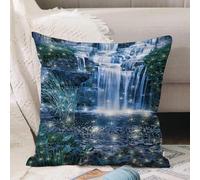 VJIZLOQB Throw Pillow Cushion Cover,Fantastic fairy waterfalls at night with a seductive light on the water, landscape,Pillow Cover for Home Livingroom Couch Bed Sofa Decorate 16 x 16 in