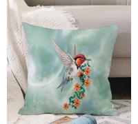 VJIZLOQB Throw Pillow Cushion Cover,Fantastic hummingbird flying in the sky with flowers in the peak,Pillow Cover for Home Livingroom Couch Bed Sofa Decorate 16 x 16 in