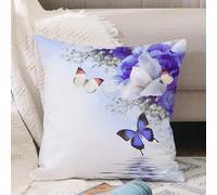 VJIZLOQB Throw Pillow Cushion Cover,Floral,Blue and White Wild Flowers with Monarch Butterflies Lily Therapy Zen Spa Art Print,Pillow Cover for Home Livingroom Couch Bed Sofa Decorate 16 x 16 in