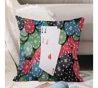 VJIZLOQB Throw Pillow Cushion Cover,Four aces cards and poker chips on the green table background.,Pillow Cover for Home Livingroom Couch Bed Sofa Decorate 16 x 16 in