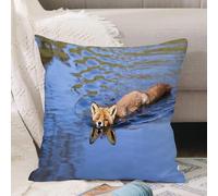 VJIZLOQB Throw Pillow Cushion Cover,Fox,Cute Fox Swimming in Blue River Natural Life Mammal Wild Animal Image Print,Light Blue,Pillow Cover for Home Livingroom Couch Bed Sofa Decorate 16 x 16 in
