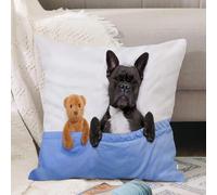 VJIZLOQB Throw Pillow Cushion Cover,french bulldog sleeping in bed with teddy bear close together,Pillow Cover for Home Livingroom Couch Bed Sofa Decorate 16 x 16 in