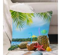 VJIZLOQB Throw Pillow Cushion Cover,fresh tropical fruits by the shore under a palm branch,Pillow Cover for Home Livingroom Couch Bed Sofa Decorate 20 x 20 in