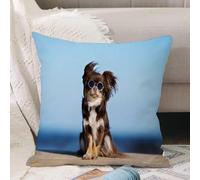VJIZLOQB Throw Pillow Cushion Cover,Funny chihuahua dog posing with glasses on the beach,Pillow Cover for Home Livingroom Couch Bed Sofa Decorate 16 x 16 in