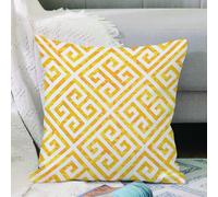 VJIZLOQB Throw Pillow Cushion Cover,Greek Key,Yellow and White Tile Pattern with Twisted Lines in Squares Grunge Looking Maz,Pillow Cover for Home Livingroom Couch Bed Sofa Decorate 16 x 16 in