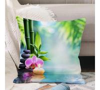 VJIZLOQB Throw Pillow Cushion Cover,Green Zen SPA Still Life Candle and Stone with Bamboo in Nature on Water Orchid,Pillow Cover for Home Livingroom Couch Bed Sofa Decorate 16 x 16 in