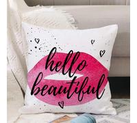VJIZLOQB Throw Pillow Cushion Cover,Hello, shape of the lip in watercolor with a phrase of love on the heart, theme of Valen,Pillow Cover for Home Livingroom Couch Bed Sofa Decorate 18 x 18 in