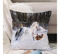 VJIZLOQB Throw Pillow Cushion Cover,Horses, legendary Appaloosa pony and Sand Border Collie run at,Pillow Cover for Home Livingroom Couch Bed Sofa Decorate 16 x 16 in
