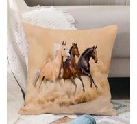 VJIZLOQB Throw Pillow Cushion Cover,Horses, Three Horses Running in the Mythical Mysti Desert Storm,Pillow Cover for Home Livingroom Couch Bed Sofa Decorate 18 x 18 in