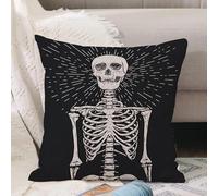 VJIZLOQB Throw Pillow Cushion Cover,Human skeleton with bursting rays of light over the skull. Hand drawn vector anatomy body,Pillow Cover for Home Livingroom Couch Bed Sofa Decorate 16 x 16 in