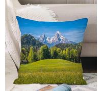 VJIZLOQB Throw Pillow Cushion Cover,Idyllic landscape in the Alps with fresh green ows blooming flowers typical farmhouses and,Pillow Cover for Home Livingroom Couch Bed Sofa Decorate 18 x 18 in