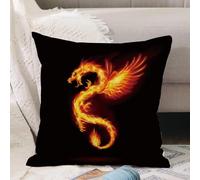 VJIZLOQB Throw Pillow Cushion Cover,Illustration of Fire Dragon with Wings Symbol of Wisdom and Power on Black Background,Pillow Cover for Home Livingroom Couch Bed Sofa Decorate 16 x 16 in