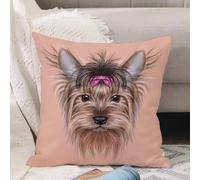 VJIZLOQB Throw Pillow Cushion Cover,Illustrative Portrait of a Domestic Dog. Cute head of Yorkshire Terrier on pink background,Pillow Cover for Home Livingroom Couch Bed Sofa Decorate 18 x 18 in