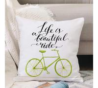 VJIZLOQB Throw Pillow Cushion Cover,Inspirational quote - life is a beautiful ride. Handwritten modern calligraphy p with gree,Pillow Cover for Home Livingroom Couch Bed Sofa Decorate 18 x 18 in
