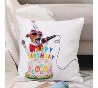 VJIZLOQB Throw Pillow Cushion Cover,jack russell dog as a surprise singing birthday song like karaoke with microphone behind f,Pillow Cover for Home Livingroom Couch Bed Sofa Decorate 16 x 16 in