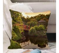 VJIZLOQB Throw Pillow Cushion Cover,Japanese peaceful garden in twilight with reflections in water Red bridge on sunset d,Pillow Cover for Home Livingroom Couch Bed Sofa Decorate 16 x 16 in