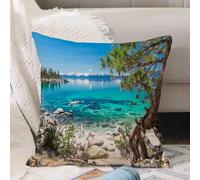 VJIZLOQB Throw Pillow Cushion Cover,Lake Tahoe Snowy Mountain Reflection On Clear Water Rocky Shore Romantic,Pillow Cover for Home Livingroom Couch Bed Sofa Decorate 16 x 16 in