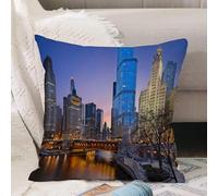 VJIZLOQB Throw Pillow Cushion Cover,Landscape, USA Chicago Cityscape with Rivers Bridge and Skyscraper Cosmopolitan City Im,Pillow Cover for Home Livingroom Couch Bed Sofa Decorate 18 x 18 in