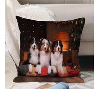 VJIZLOQB Throw Pillow Cushion Cover,Leaf, Australian Shepherd Dog breed Happy New Year Christmas,Pillow Cover for Home Livingroom Couch Bed Sofa Decorate 16 x 16 in