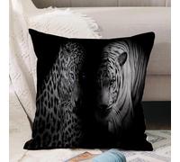 VJIZLOQB Throw Pillow Cushion Cover,Leopard against tiger. Portraits of two big wild cats on a black background,Pillow Cover for Home Livingroom Couch Bed Sofa Decorate 16 x 16 in