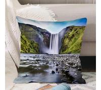 VJIZLOQB Throw Pillow Cushion Cover,Long exposure of famous Skogafoss waterfall in Iceland at dusk.,Pillow Cover for Home Livingroom Couch Bed Sofa Decorate 18 x 18 in