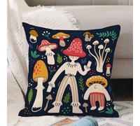 VJIZLOQB Throw Pillow Cushion Cover,Magical psychedelic fairy tale humanized forest mushrooms and fly agaric among the leaves,Pillow Cover for Home Livingroom Couch Bed Sofa Decorate 18 x 18 in