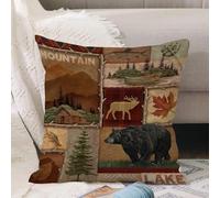 VJIZLOQB Throw Pillow Cushion Cover,National park colorful vintage logos with wooden canoe nature landscapes inside perch fish,Pillow Cover for Home Livingroom Couch Bed Sofa Decorate 18 x 18 in