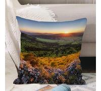 VJIZLOQB Throw Pillow Cushion Cover,Nature,Balkans Slavic Mountain Valley at Sunset Sky Surreal Landscape,Amber Olive Green Li,Pillow Cover for Home Livingroom Couch Bed Sofa Decorate 16 x 16 in
