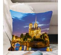 VJIZLOQB Throw Pillow Cushion Cover,Notre Dame Cathedral at dusk in Paris France Riverside Scen,Pillow Cover for Home Livingroom Couch Bed Sofa Decorate 16 x 16 in