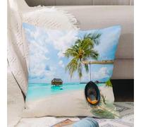 VJIZLOQB Throw Pillow Cushion Cover,Ocean, exotic beach in the Maldives with crystal clear waters and palm trees on the,Pillow Cover for Home Livingroom Couch Bed Sofa Decorate 16 x 16 in