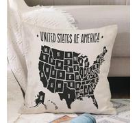 VJIZLOQB Throw Pillow Cushion Cover,P map of United States of America with state names. Black and white print map of USA for t,Pillow Cover for Home Livingroom Couch Bed Sofa Decorate 16 x 16 in