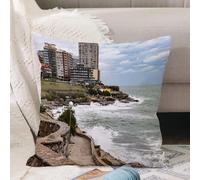 VJIZLOQB Throw Pillow Cushion Cover,Panoramic of Buildings Facing The sea,Pillow Cover for Home Livingroom Couch Bed Sofa Decorate 16 x 16 in
