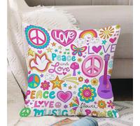 VJIZLOQB Throw Pillow Cushion Cover,Peace Love and a Dove Flower Power Groovy Psychedelic Notebook Doodles Set with Butterfly,Pillow Cover for Home Livingroom Couch Bed Sofa Decorate 18 x 18 in