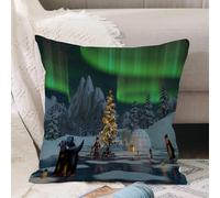 VJIZLOQB Throw Pillow Cushion Cover,Penguins under the northern lights on a frozen lake in a snowy Christmas mountain landscap,Pillow Cover for Home Livingroom Couch Bed Sofa Decorate 16 x 16 in