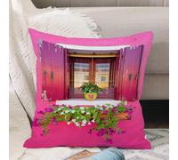 VJIZLOQB Throw Pillow Cushion Cover,Pink Dreams Romantic atmosphere Lovers Wooden Windows Hearts Flowers Bougainvillea, Materi,Pillow Cover for Home Livingroom Couch Bed Sofa Decorate 18 x 18 in