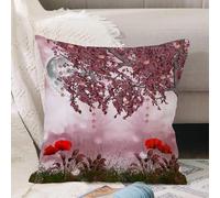 VJIZLOQB Throw Pillow Cushion Cover,Poppy,Dream Garden with Poppies Full Moon Floral Tree Branches Fairy Tale Paradise Sce,Pillow Cover for Home Livingroom Couch Bed Sofa Decorate 18 x 18 in