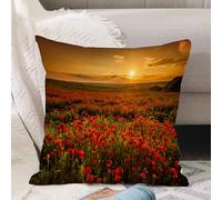 VJIZLOQB Throw Pillow Cushion Cover,Poppy field, poppy field at sunset Sunbeam ow Cloudscape Wildflower scene, beige and lilac,Pillow Cover for Home Livingroom Couch Bed Sofa Decorate 16 x 16 in