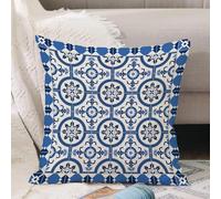VJIZLOQB Throw Pillow Cushion Cover,Portuguese vintage azulejo tiles. Vector seamless pattern theme. Hand drawn design. Blue a,Pillow Cover for Home Livingroom Couch Bed Sofa Decorate 18 x 18 in